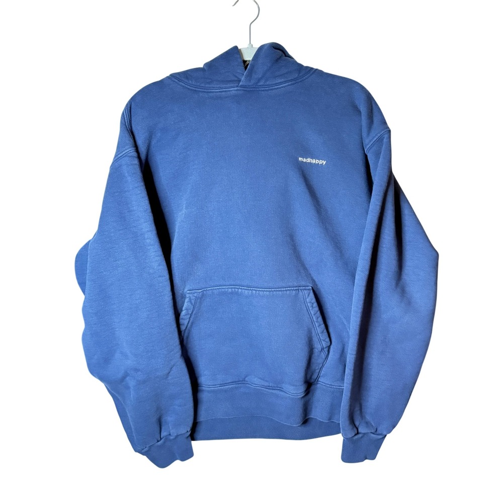 Madhappy Hoodie Mens M Blue Heritage Blanket Stitch Pullover Sweatshirt